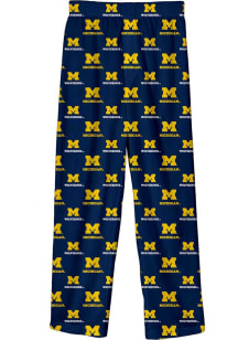 Youth Navy Blue Michigan Wolverines All Over Logo Loungewear Sleep Pants