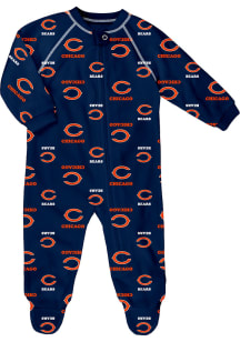 Chicago Bears Baby Navy Blue All Over Logo Loungewear One Piece Pajamas