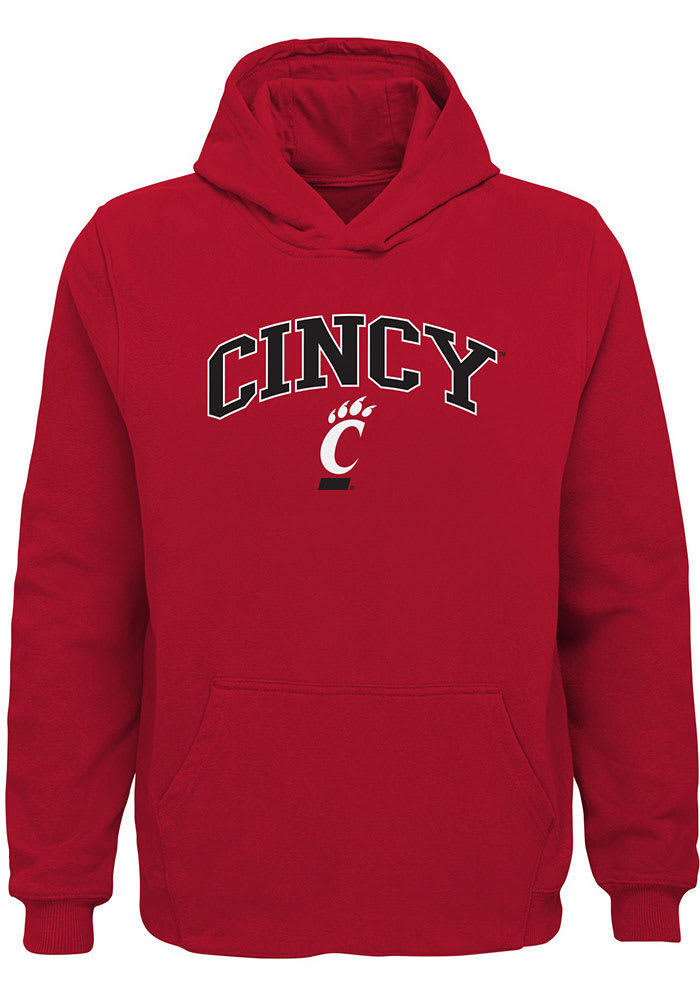 Cincinnati Bearcats Boys Red Arch Mascot Long Sleeve Hooded Sweatshirt