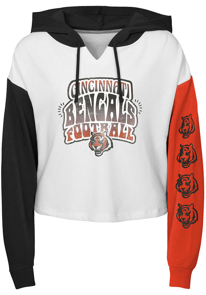 Nfl Cincinnati Bengals Girls' Gray Tie-dye Crop Hooded Sweatshirt