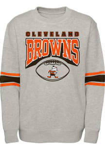 Brownie  Outer Stuff Cleveland Browns Youth Grey Fan Fave Long Sleeve Crew Sweatshirt