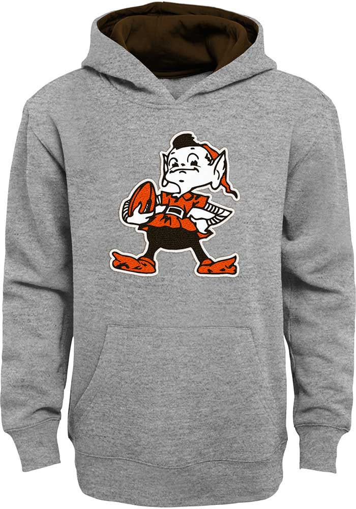 Brownie Outer Stuff Cleveland Browns Youth Grey Prime Long Sleeve Hoodie