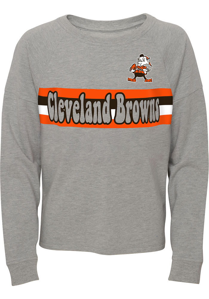 Brownie Outer Stuff Cleveland Browns Girls Grey All Striped Up Long Sleeve T-shirt
