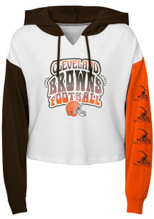 Cleveland Browns Girls White Color Run Long Sleeve Hooded Sweatshirt