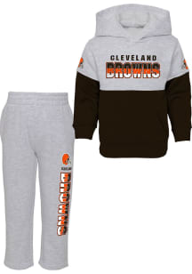 #CLE Browns Tdlr Grey Playmaker Hood Top and Bottom Set
