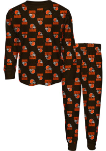 Cleveland Browns Kids Brown All Over Logo Set Loungewear PJ Set