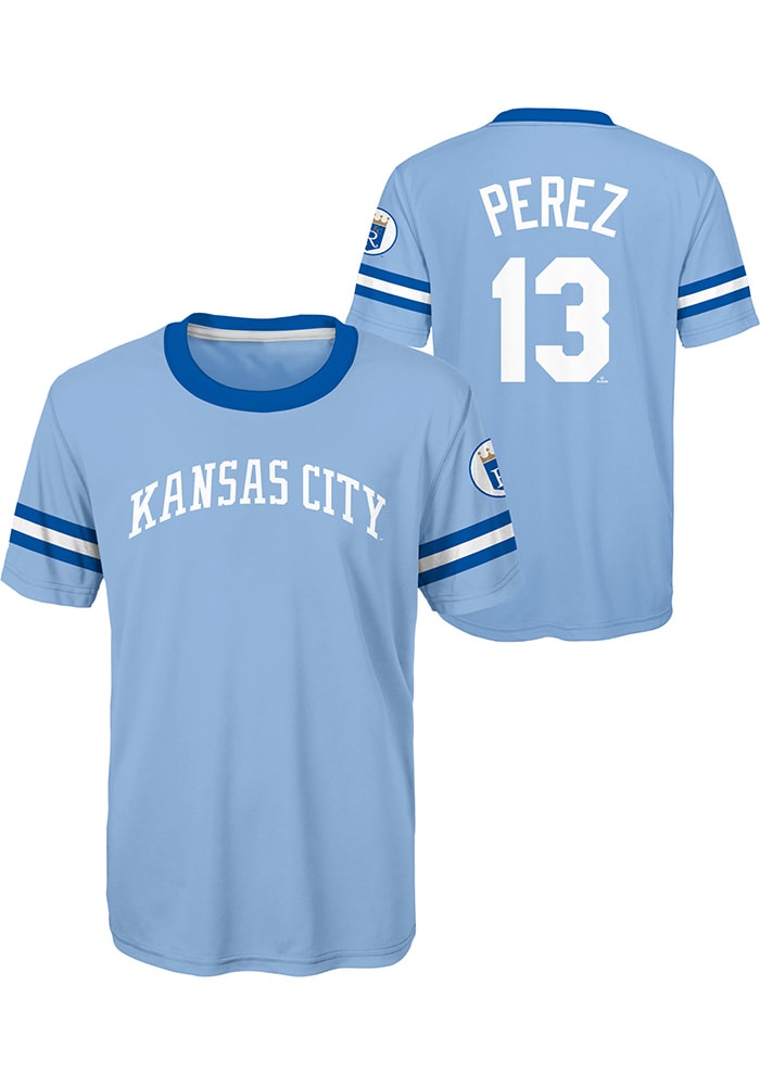 Kansas City Royals No13 Salvador Perez Light Blue 2015 World Series Champions Gold Program Cool Base Stitched Youth Jersey