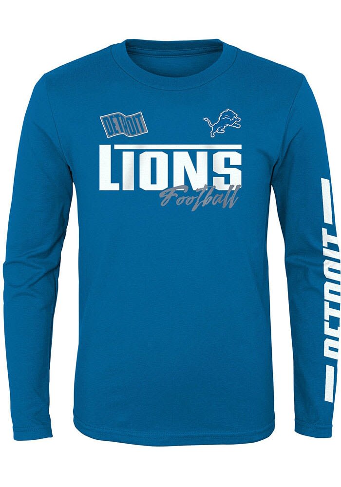 NFL Team Apparel Youth Detroit Lions Race Time Blue Long Sleeve T