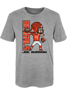 Joe Burrow  Cincinnati Bengals Boys Grey Pixel Player Short Sleeve T-Shirt
