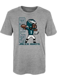 Jalen Hurts  Philadelphia Eagles Boys Grey Pixel Player Short Sleeve T-Shirt