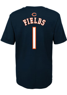 Justin Fields Chicago Bears Youth Navy Blue Name and Number Player Tee