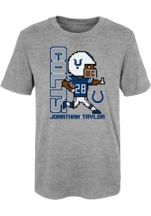 Jonathan Taylor  Indianapolis Colts Boys Grey Pixel Player Short Sleeve T-Shirt