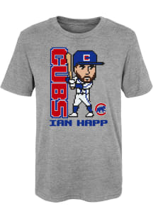 Ian Happ  Chicago Cubs Boys Grey Pixel Player Short Sleeve T-Shirt