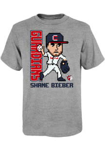 Shane Bieber Cleveland Guardians Youth Grey Pixel Player Player Tee