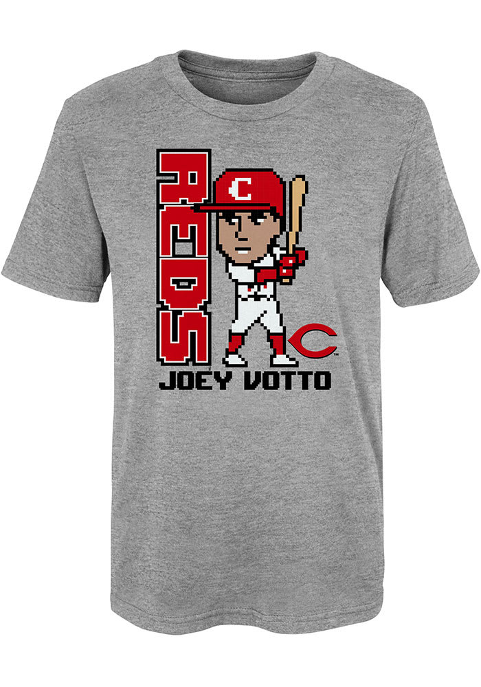 Outerstuff Joey votto Cincinnati Reds Boys Grey Pixel Player Short Sleeve T-Shirt, Grey, 90% Cotton / 10% POLYESTER, Size 4, Rally House