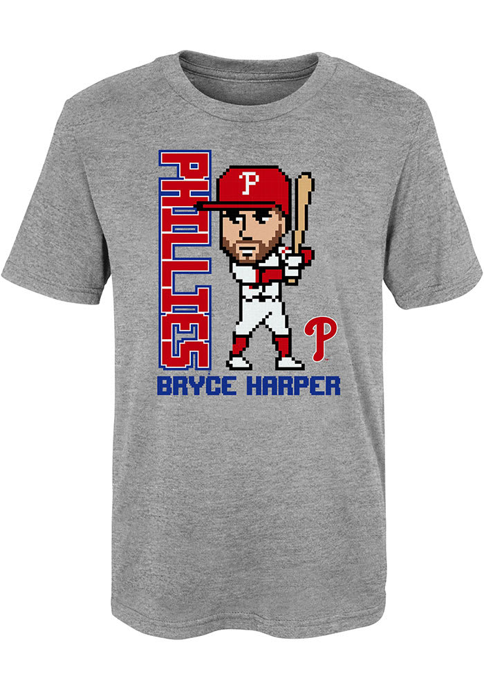 Bryce Harper Philadelphia Phillies Boys Grey Pixel Player Short Sleeve T-Shirt
