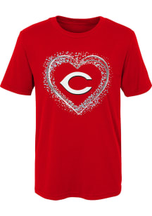 Cincinnati Reds Girls Red Heart Shot Short Sleeve T-Shirt