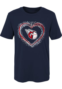 Cleveland Guardians Girls Navy Blue Heart Shot Short Sleeve T-Shirt