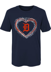 Detroit Tigers Girls Navy Blue Heart Shot Short Sleeve T-Shirt