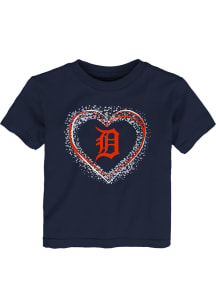 Detroit Tigers Toddler Girls Navy Blue Heart Shot Short Sleeve T-Shirt