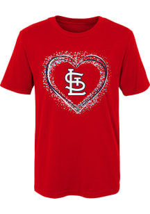 St Louis Cardinals Girls Red Heart Shot Short Sleeve T-Shirt