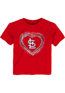St Louis Cardinals Toddler Girls Red Heart Shot Short Sleeve T-Shirt