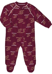 Cleveland Cavaliers Baby Maroon Raglan Zip Up Coverall Loungewear One Piece Pajamas
