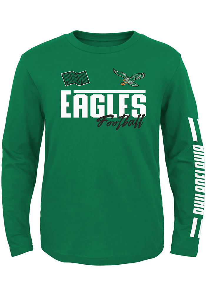 Outerstuff Philadelphia Eagles Youth Kelly Green Race Time Long Sleeve T-Shirt, Kelly Green, 100% Cotton, Size L, Rally House