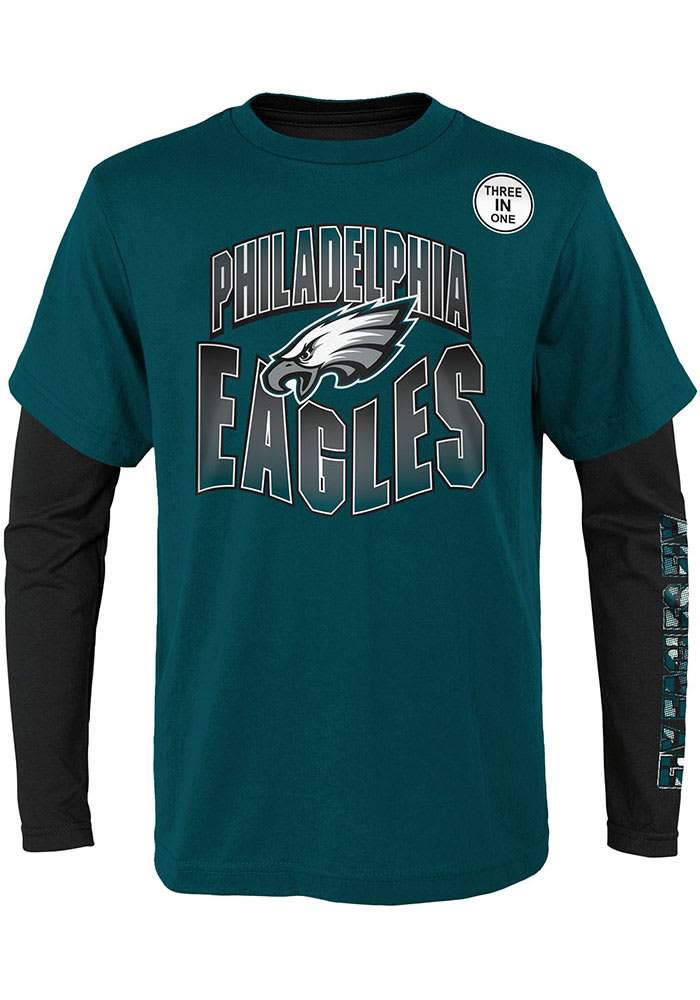 Outerstuff Philadelphia Eagles Youth Kelly Green Race Time Long Sleeve T-Shirt, Kelly Green, 100% Cotton, Size L, Rally House