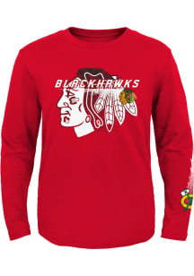 Chicago Blackhawks Youth Red Cracked Ice Long Sleeve T-Shirt