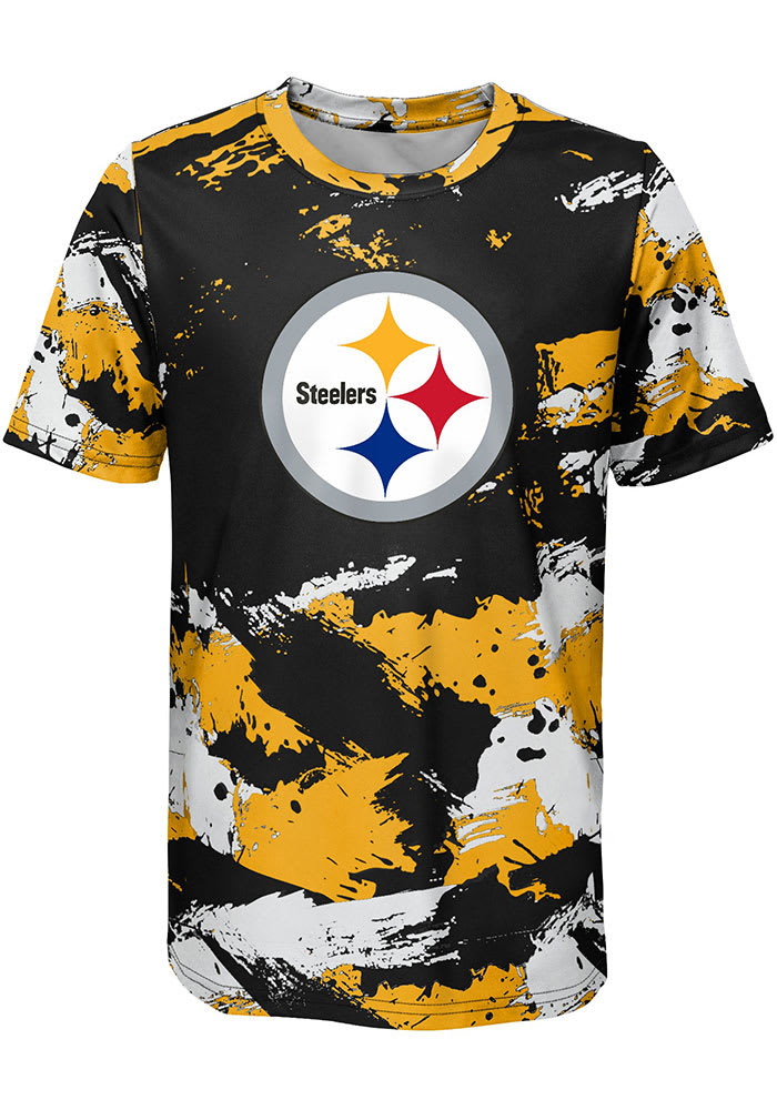 Pittsburgh Steelers Youth Black Cross Pattern Short Sleeve T-Shirt