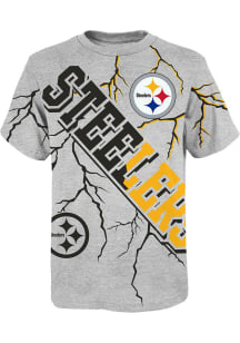 Pittsburgh Steelers Boys Grey Highlights Short Sleeve T-Shirt
