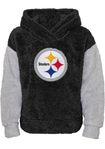 Pittsburgh Steelers Girls Black Game Time Teddy Long Sleeve Hooded Sweatshirt