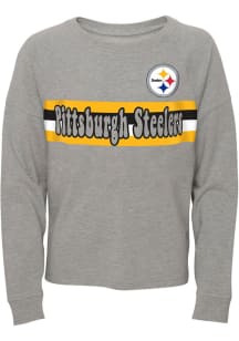 Pittsburgh Steelers Girls Grey All Striped Up Long Sleeve T-shirt