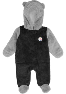 Pittsburgh Steelers Baby Black Game Nap Teddy Fleece Loungewear One Piece Pajamas