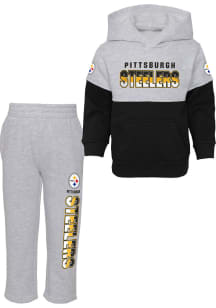 Pittsburgh Steelers Infant Grey Playmaker Hood Set Top and Bottom