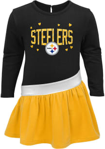 Pittsburgh Steelers Baby Girls Black Heart To Heart Short Sleeve Dress