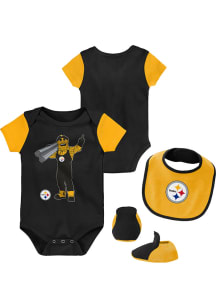 Pittsburgh Steelers Baby Black Mascot Little Champ Set One Piece with Bib