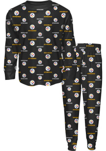 Pittsburgh Steelers Kids Black All Over Logo Set Loungewear PJ Set