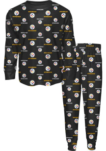 Pittsburgh Steelers Boys All Over Logo Set PJ Set - Black