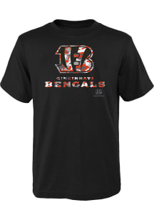 Cincinnati Bengals Youth Black Camo Primary B Logo Short Sleeve T-Shirt