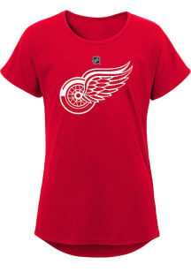 Detroit Red Wings Girls Red Primary Logo Short Sleeve Fashion T-Shirt