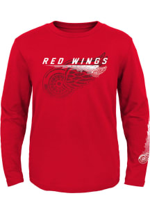 Detroit Red Wings Youth Red Cracked Ice Long Sleeve T-Shirt