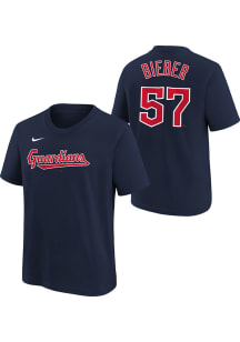 Shane Bieber Cleveland Guardians Youth Navy Blue Home NN Player Tee