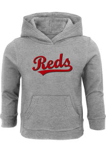 Cincinnati Reds Toddler Grey Wordmark Logo Long Sleeve Hooded Sweatshirt