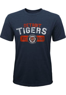 Detroit Tigers Youth Navy Blue Coop Nostalgia Short Sleeve Fashion T-Shirt