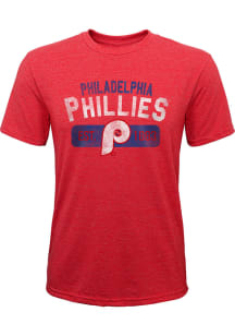 Philadelphia Phillies Youth Red Coop Nostalgia Short Sleeve Fashion T-Shirt