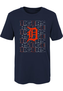 Detroit Tigers Boys Navy Blue Letterman Short Sleeve T-Shirt
