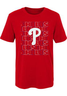 Philadelphia Phillies Boys Red Letterman Short Sleeve T-Shirt