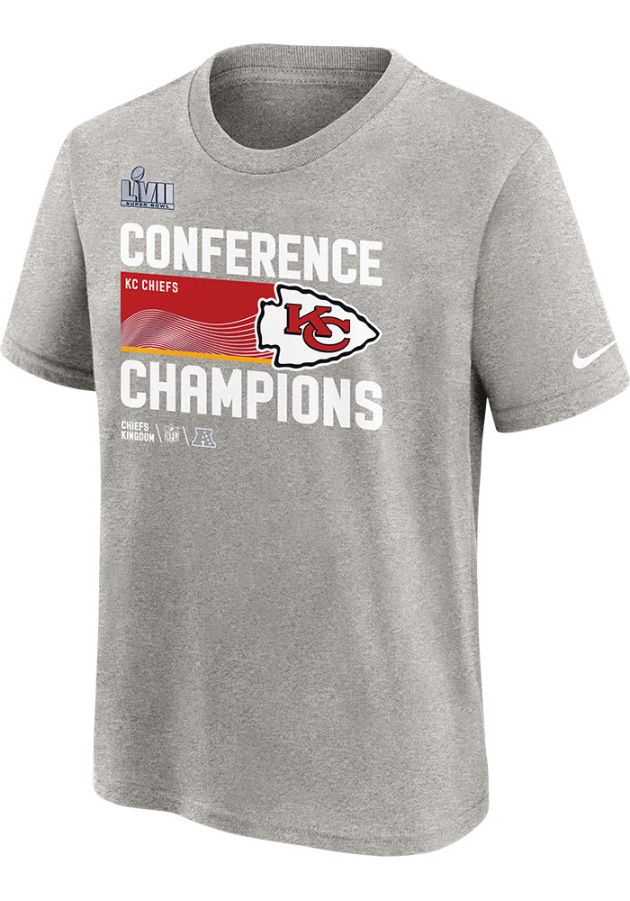 Nike Kansas City Chiefs Youth Grey LR Trophy 2022 Conf Champ Long Sleeve T-Shirt, Grey, 100% Cotton, Size S, Rally House